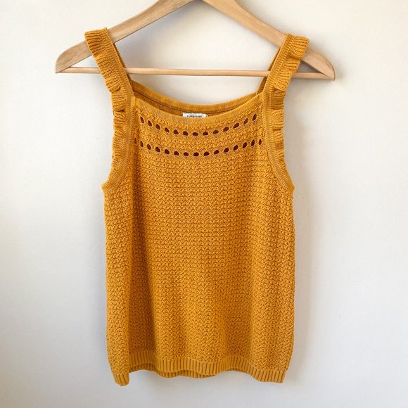 J CREW Ruffle Trim Sweater Tank | Gold | Mustard - Picture 1 of 12
